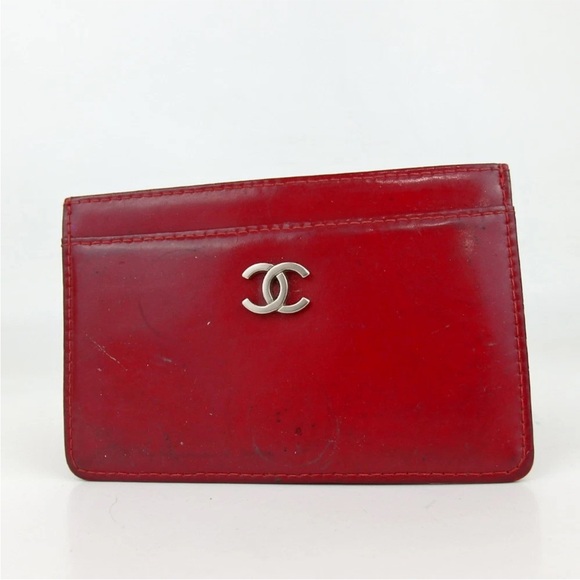 CHANEL Scarlet Card Holder with Silver Logo - Picture 1 of 5